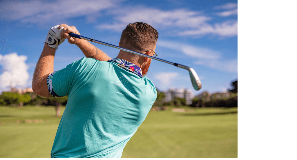 Golfer posing after striking